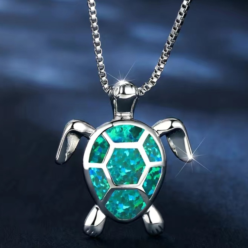 Green Opalescent Sea Turtle Necklace
